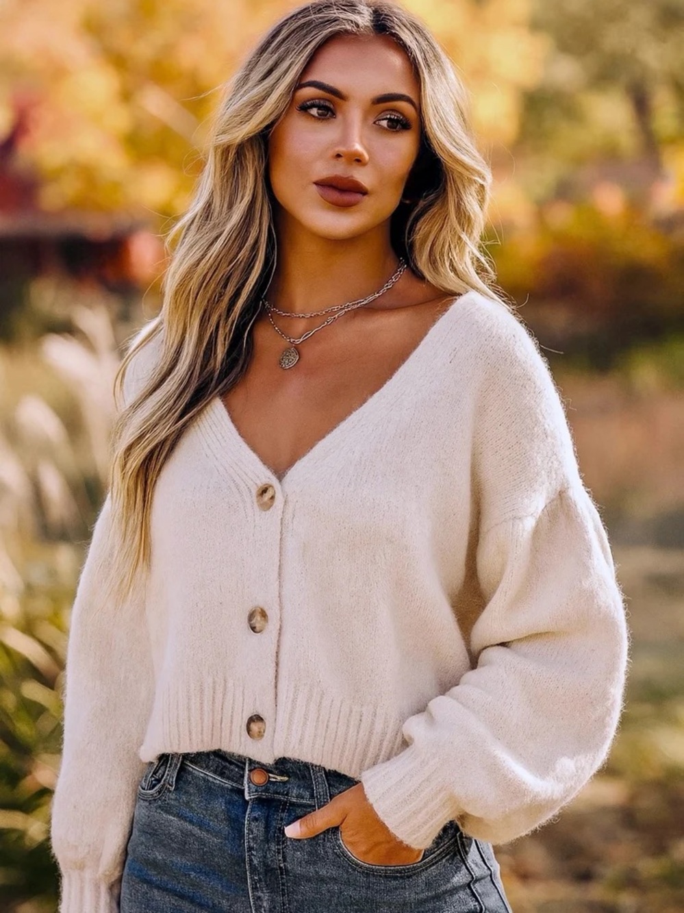 V-Neck Button Front Sweater Cardigan